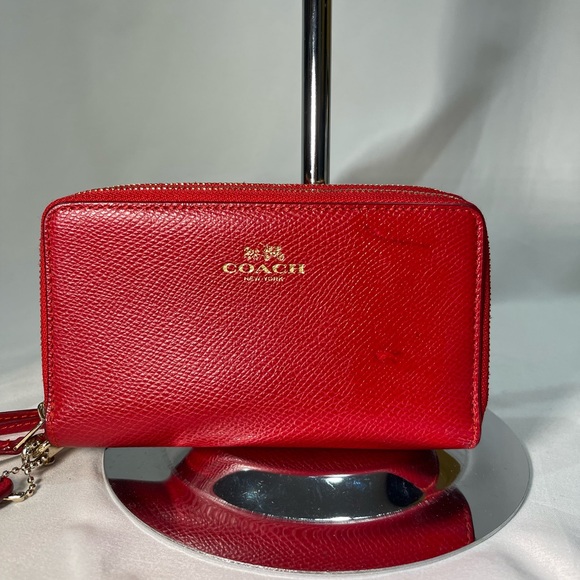 Coach Handbags - Coach Double Zip Red Leather Wallet with Wristlet